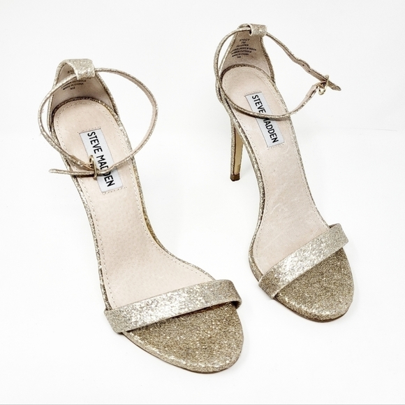 STEVE MADDEN Stecy gold glitter heels sandals - Picture 1 of 6